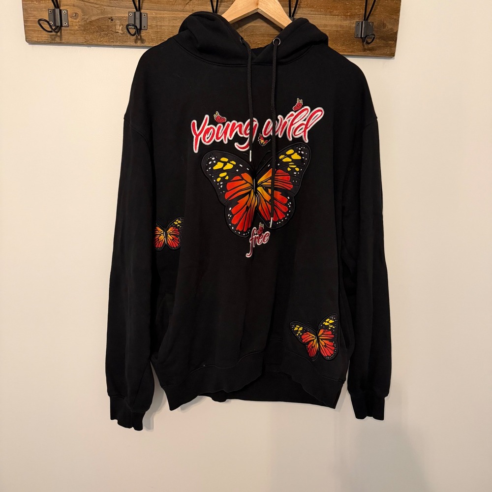 Focus Quality Wear Butterfly Young Wild Free Hoodie Black 3XL Pullover